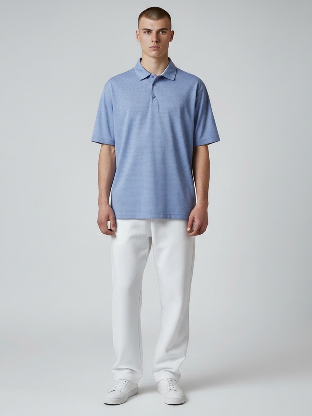 Rosie Whelan Men’s Golf Shirt. Blue on Blue Dotted. Size XL #1430
